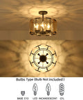 Vintage Crystal Chandelier Dope Round Wagon Wheel Frame 4 Light Matte Black Semi Flush Mount Ceiling Light