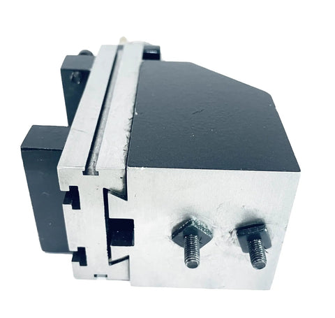 Dead Nuts Precision Machining Attachment For Small Lathes Featuring 90 By 50 Millimeter Slide Board and calibration dial, side view.