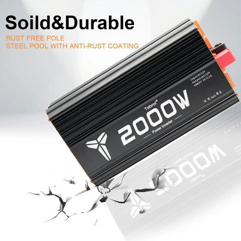 Solid 2000 Watt Power Inverter 12V DC To 110V AC Converter for RV with robust design and anti-rust features.