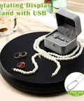 360 Degree Motorized Rotating Display Stand Turntable With Built-In LED Lighting For Jewelry And Photography Products Electric Base USB Powered Smooth Rotation Showpiece Spinner 10 Inch Capacity with jewelry on black base