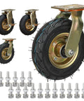 Heavy Duty Industrial Swivel Casters Set Of Four Steel Core Rubber Wheels For Cart Trolley 300 Pound Capacity with bolts.