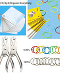 Two Pack Quarter Inch Hole Punch Set with Twenty Binder Rings Ten Silver and Ten Colorful for DIY Crafts and Legit Organization