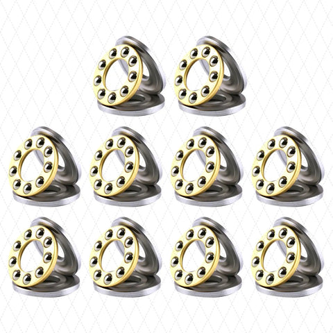 Compact 5x10x4mm Thrust Ball Bearing Set, 3 Part Separable Assembly in Chrome Steel, High Axial Load for RC Motors, Micro Servos, 10 Pack