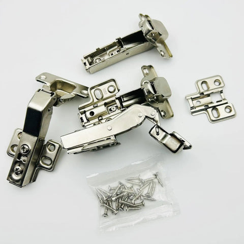 Heavy Duty 45 Degree Cabinet Hinge With Smooth As Butter Hydraulic Soft Close 35Mm Cup For Corner Overlay Doors Zero Slam Quick Clip Setup Pack Of 4 Hardware Pieces with screws.
