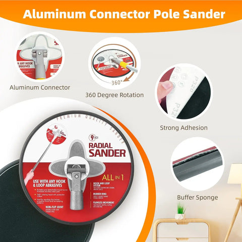 9 Inch Drywall Sander With 81 Inch Extension Pole Kit Aluminum Connector And 15 Sanding Discs In 80 100 120 180 240 Grits Built Tough