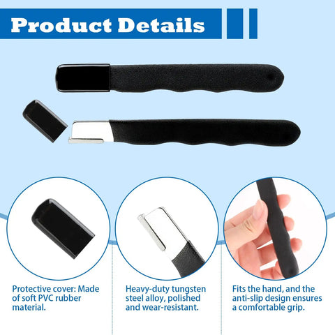 Six Piece Garden Tool Sharpener Set With Carbide Knife Sharpener And All Purpose Sharpening Stone For Garden Tools Knives Machetes And Shears Save Time And Labor, showing close-up of PVC rubber handle and tungsten steel alloy blade.