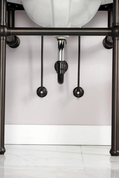 Traditional Sink Trim Kit With P Trap In Oil Rubbed Bronze, Solid Brass Plumbing Set For Bathrooms under sink installation view
