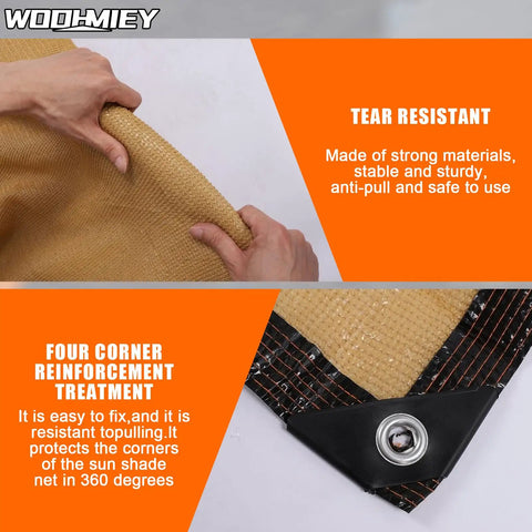 Close-up of tear-resistant Super Tough Sun Shade Cloth Sail That Blocks Up To 90 Percent Harmful Sunlight, corner reinforced.