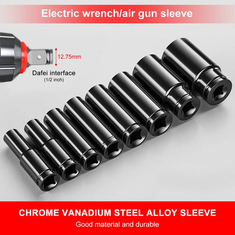 Top Notch 10 Piece Deep Impact Socket Set Metric 8 To 24mm For Tough Lug Nut Removal And Heavy Duty Automotive Maintenance With Durable Cr-V Steel Construction Built Like A Boss For Trucks SuVs And Motorcycles, 1/2-inch drive sleeves