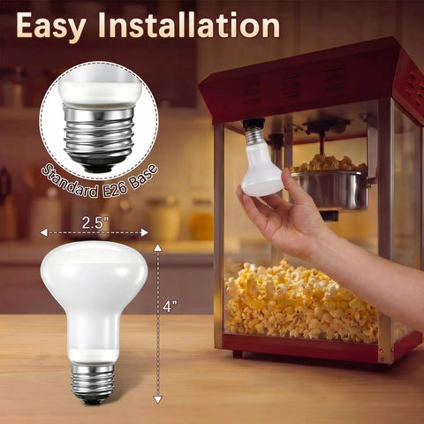 4 Pack 50W 120V R20 Popcorn Machine Light Bulb Replacement Bulbs For Warmers Keeps Popcorn Hot, Fresh, And Crispy For Concession Stands And Home Popcorn Setups, 2.5in E26 bulb