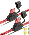 Kickass 2 Pack 10 AWG Inline Fuse Block With 12V UL Recognized Wire And IP67 Waterproof Seal For Rugged Marine Automotive Wiring Jobs Featuring ATC ATO Fuse Compatibility Options, showing fuses and wiring.
