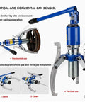 Heavy Duty Hydraulic Bearing Puller, 20 Ton Portable Gear Puller Kit featuring two or three jaws, showcasing horizontal and vertical use.