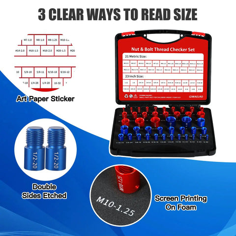 Nut And Bolt Thread Gauges Set, 44 Piece, Individually Housed In Durable Case With Handy Pockets, Inch And Metric Sizes