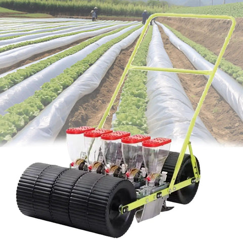 Three To Six Row Precision Planter For Garden Seeds 2 To 10mm with adjustable row spacing shown with rows of plants in background