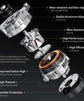 Exploded view of durable high output alternator replacement with aluminum alloy, permanent magnet rotor, and rectifier protection.