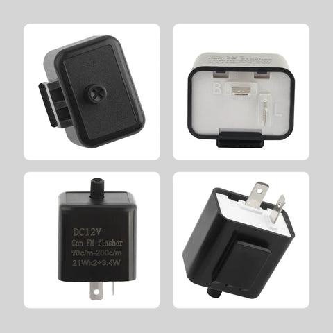Two Pack 12V LED Flasher Relay 2 Pin Adjustable Turn Signal Module For Motorcycles And Dirt Bikes Universal Blinker Relay For Repairing Motorcycle Turn Signals Fits Electric Bikes And More For Ride Ready Setups. 12V 2-pin black plastic relay, 1.36 x 1.12 x 2.12 in