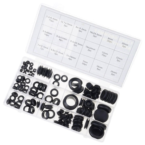 125 Pcs Rubber Grommets Plugs Set Eight Varied Sizes in Organizer Case