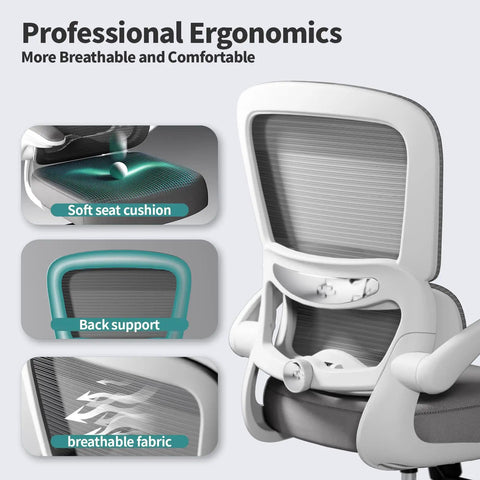 Ergonomic Mesh Office Chair With Adjustable Lumbar Support, breathable fabric, soft seat cushion and back support design details