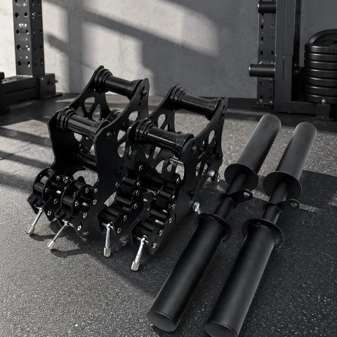 Cable Pulley System For Home Gym With Squat Rack Attachments And Upgraded Roller Glider Durable Steel Construction Versatile Attachment Set For Strength Training And Total Body Workouts, black steel attachments on gym floor