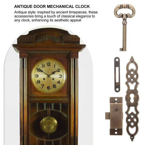 Old School Antique Clock Hardware Kit With Door Key Hinges And Cylinder for DIY Grandfather Clock Restoration, golden finish