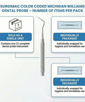 Color Coded Michigan Williams Dental Probe Pro Grade Periodontal Instrument Stainless Steel With High Precision And Flexibility Aisi 420 German Stainless ISO 9001 CE FDA Quality Standards, packaged