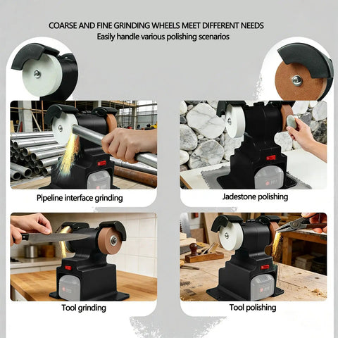 Fafeicy Portable Mini Bench Grinder 7000 Rpm Cordless Electric Sander For Jewelry Metal Wood Craft Polisher displaying grinding wheels.