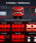 Front view of HWSTAR 2026 trailer lights kit; 6-mode rechargeable IP67 tow lights with brake/turn/running.