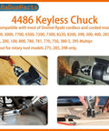 Five Pack Quick Change Keyless Chuck Adapter Kit For Rotary Tools One Thirty Second To One Eighth Inch Shank All Metal Three Jaw Chuck Universal Compatibility Pro Grade With 3000 4000 7700 8200 395 4300 Models And More Tool Free Quick Swap, showing usage images with rotary tools.