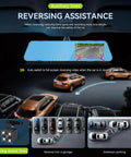 4.5 Inch Mirror Dash Cam With Front And Rear Cameras 1080P Display showing parking assist feature and reversing assistance
