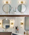 Golden Glass Shade Wall Sconce Lighting For Bathroom Vanity, Modern Gold Finish, 17.7 Inch Long, E12 Socket, Bulbs Not Included