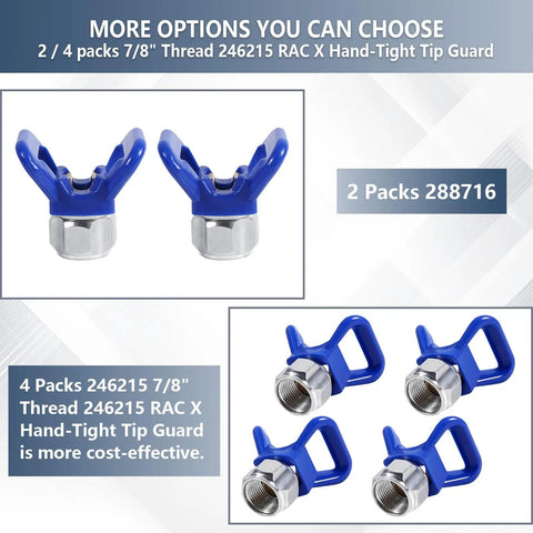 7/8 Inch RAC X Hand Tight Tip Guard With Blue Base G7/8 Thread Reversible Spray Nozzles For Graco Guns, 4 Pack