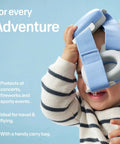 Extra Cozy Baby Ear Muffs For Smooth Airport Trips And Loud Concerts, showing a toddler wearing soft cushioned earmuffs.