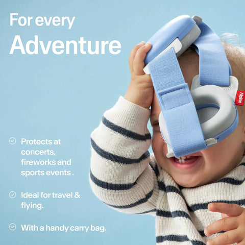 Extra Cozy Baby Ear Muffs For Smooth Airport Trips And Loud Concerts, showing a toddler wearing soft cushioned earmuffs.