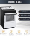 Outdoor Waterproof Washer And Dryer Cover 2 Pack For Top Load And Front Load Washing Machines Keeps It Clean By Blocking Dust Sunlight And UV Rays Weatherproof showing durable oxford fabric and two windows.