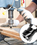 Top Tier Half Inch Shank Carbon Steel Wood Dowel Plug Cutter in use on a drill for quick pocket hole plugs.