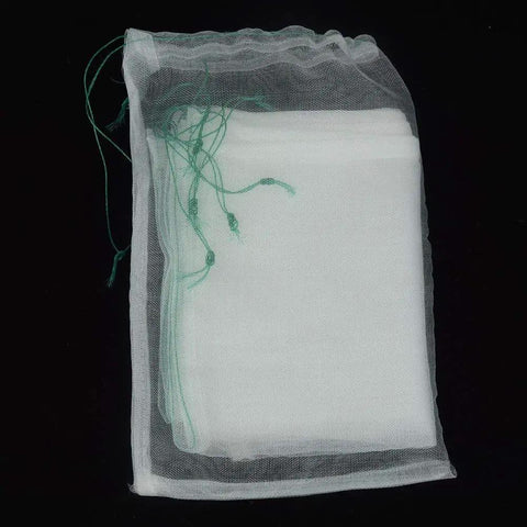 Pack of 10 fine mesh garden netting bags, 16x12, made of UV-resistant PE material, ideal for protecting plants, fruits, and flowers in gardens.