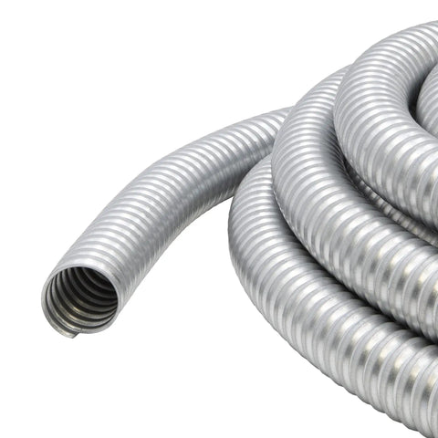 Three Quarters Inch Galvanized Steel Flexible Electrical Conduit 25 Ft Roll Smooth Interior For Easy Wire Pulling, Corrosion Resistant, UL Listed