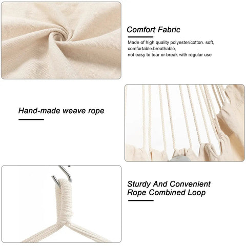 Detail of Ultra Cozy Hammock Chair With Macrame Design showing fabric texture, rope weave, and durable loop construction.