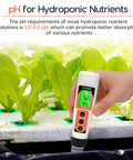 Hand using 4 In 1 Digital pH EC TDS Temp Meter For Water Hydroponics And Indoor Gardens Easy Calibration Waterproof Backlit Tester