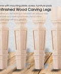 18 Inch Solid Wood Furniture Legs Set Of 4 With Carved Geometric Design Unfinished Bun Feet Includes Mounting Plate And Screws