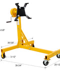 Tough As Nails Heavy Duty Engine Stand Holds Strong At One Thousand Pounds, features a yellow steel frame with adjustable locking pins.