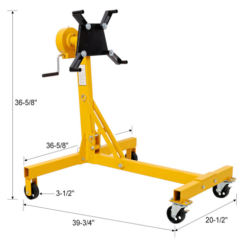 Tough As Nails Heavy Duty Engine Stand Holds Strong At One Thousand Pounds, features a yellow steel frame with adjustable locking pins.