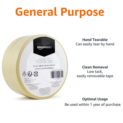 Low Tack Beige Masking Tape For Everyday DIY And Labeling, Hand Tearable, Easy Removable, Light Duty Indoor Use, 0.7 Inch Wide