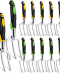 12 Piece Hand Rake Set For Garden Tools Mini Heavy Duty Cultivator 11 Inch Tiller With Handle For Digging Weeding Loose Soil 3 Tine Prong Fork Yellow And Green