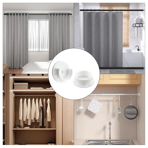 Plastic Closet Rod Bracket Holder Set For One And Three Eighths Inch Rods White U Shaped Open Socket Brackets With End Flange For Closets And Shower Curtain Rods Includes Mounting Screws Two Pack, white plastic bracket in closet and shower installations