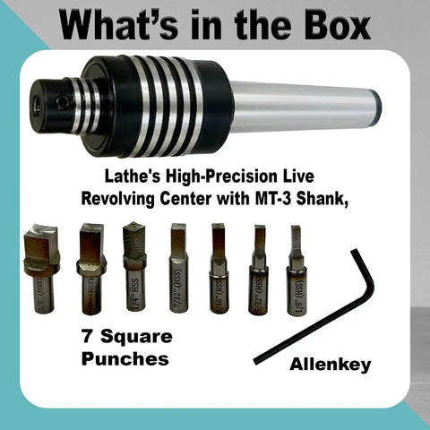 Rotary Broach Live Revolving Center Kit For Lathe MT3 Fit High Precision Internal Square Hole Broaching Tool And 7 Pc HSS Square Punch Set
