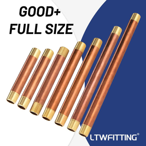 Brass Pipe Long Nipples Assortment Kit Seven Lengths From 5 Inch And 5-1/2 Inch To 12 Inch With 1/2 Inch Male NPT Threads shown.