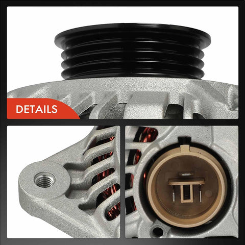 Close-up details of Beefed Up 12V 55A Alternator With 4 Groove Clockwise Pulley For Chevrolet Metro Geo Metro Tracker GMC Tracker Suzuki