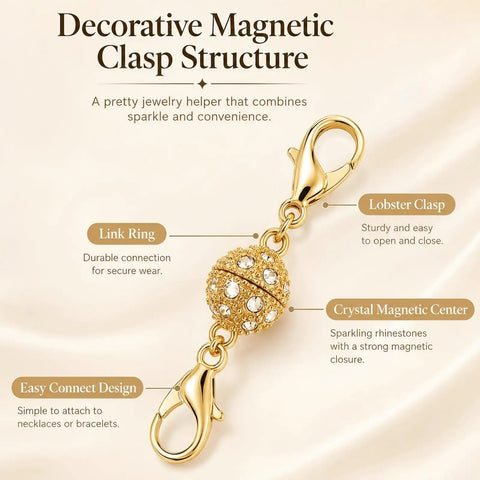 12 Pack Magnetic Necklace Clasp Extenders in Gold with rhinestones and lobster closure for effortless jewelry switching
