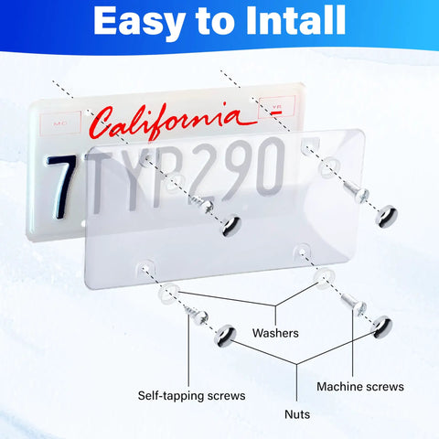 Two Pack Clear License Plate Covers For Car Unbreakable Protection With UV Shield Front And Back Plate Covers With Screws Caps